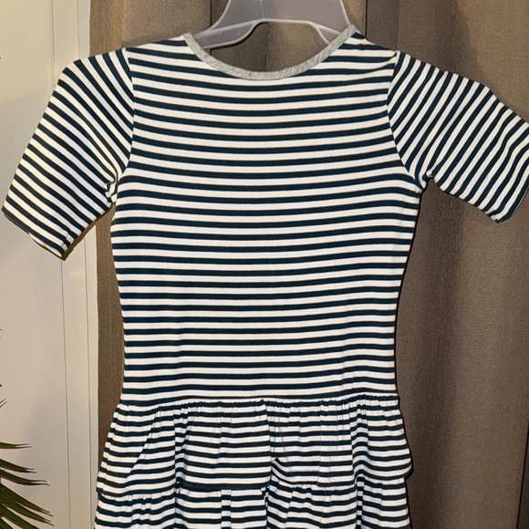 Hannah Anderson Navy Striped Kids/Girls Ruffled Dress w/Front Pocket Size 8 - Picture 9 of 16